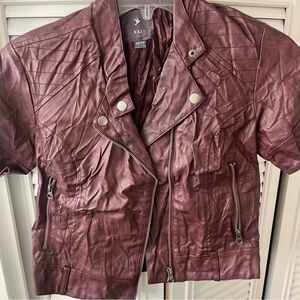 Forever 21 Women's Burgundy Faux Leather Jacket